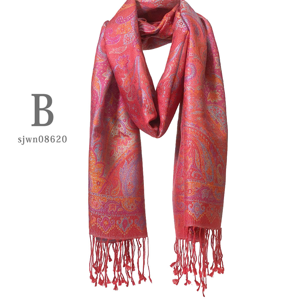 InDream ペイズリー柄 シルク ストール 大判 70cmx200cm ショール 赤 レッド マフラ―クリスマス ギフト おしゃれ 誕生日 プレゼント  50代 60代 70代 80代
