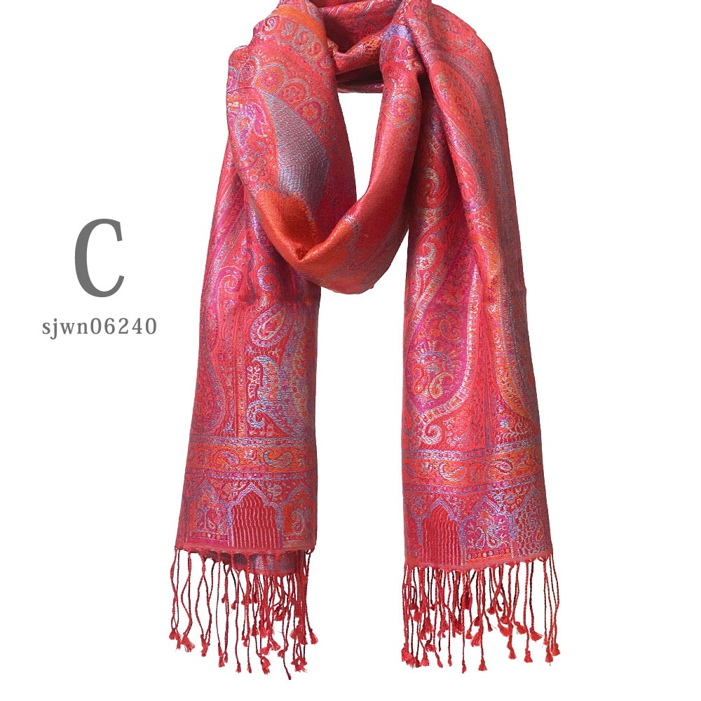 InDream ペイズリー柄 シルク ストール 大判 70cmx200cm ショール 赤 レッド マフラ―クリスマス ギフト おしゃれ 誕生日 プレゼント  50代 60代 70代 80代