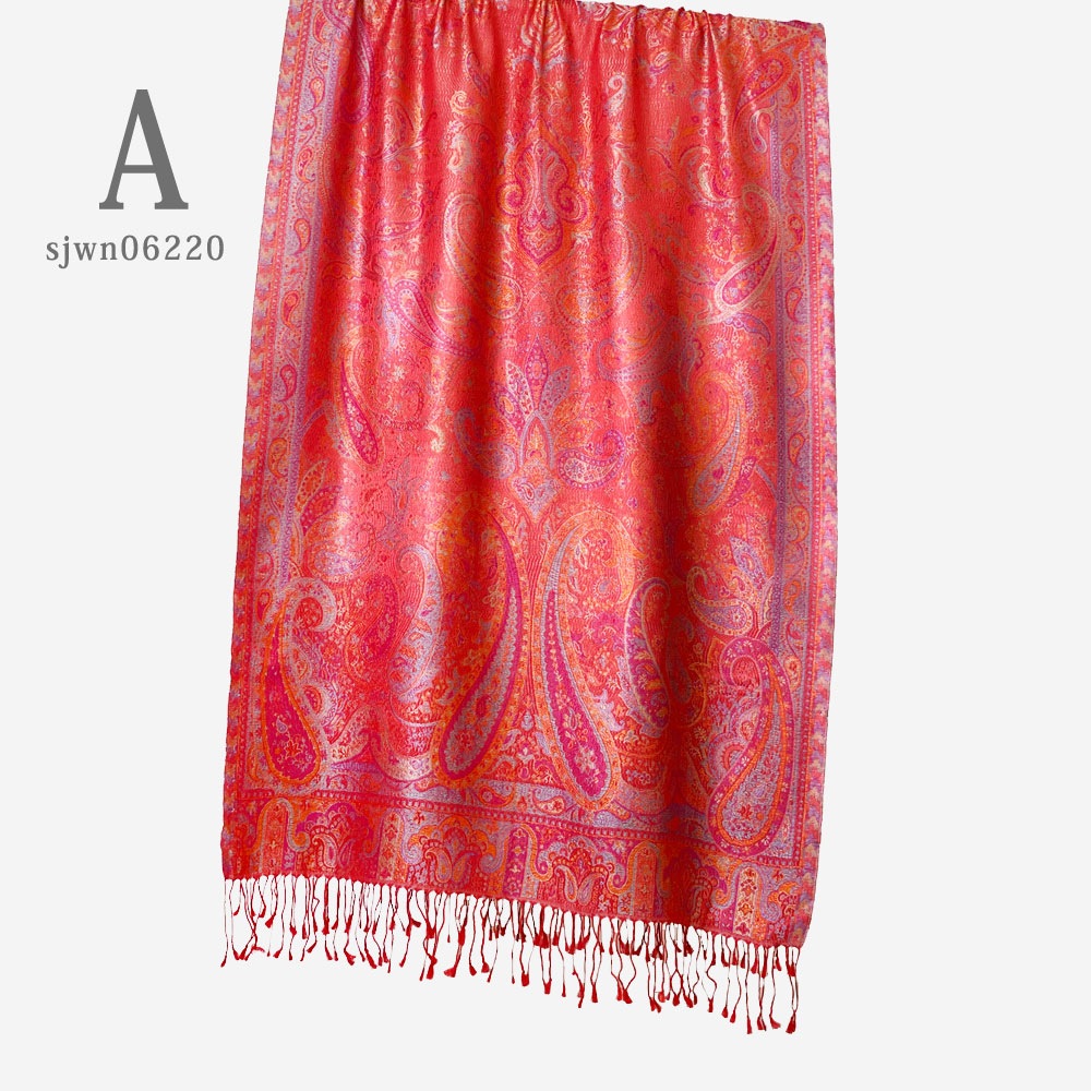 InDream ペイズリー柄 シルク ストール 大判 70cmx200cm ショール 赤 レッド マフラ―クリスマス ギフト おしゃれ 誕生日 プレゼント  50代 60代 70代 80代