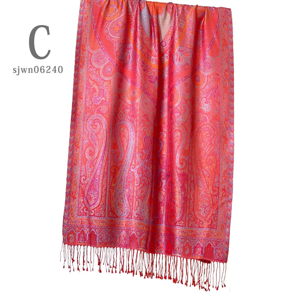 InDream ペイズリー柄 シルク ストール 大判 70cmx200cm ショール 赤 レッド マフラ―クリスマス ギフト おしゃれ 誕生日 プレゼント  50代 60代 70代 80代