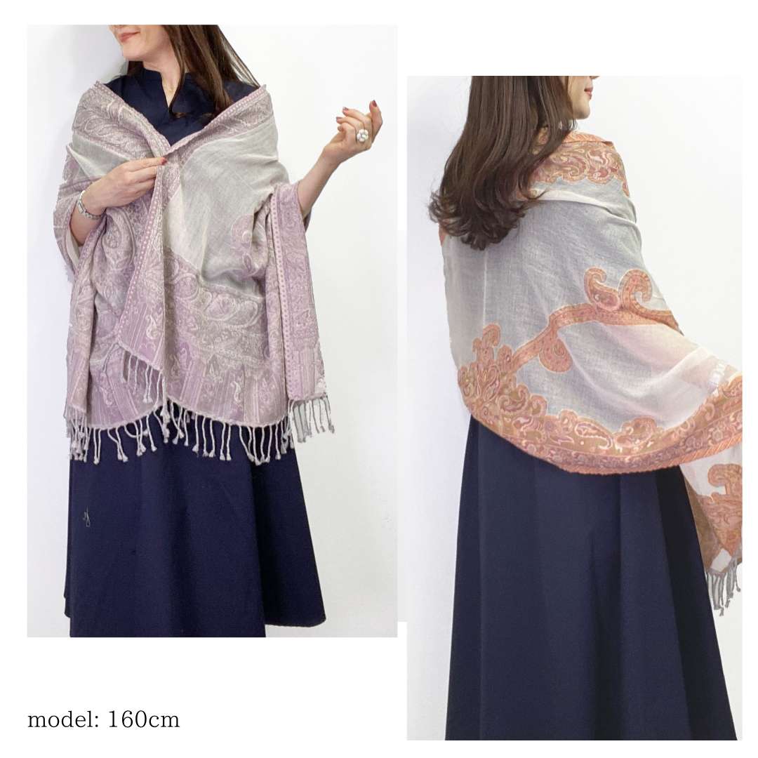 InDream ペイズリー柄 ウール ストール 一点もの 大判 ［68cmx180cm］ パープル/ホワイト オレンジ/ピンク/ホワイトクリスマス ギフト おしゃれ 誕生日 プレゼント 秋冬 ひざ掛け メンズ マフラー