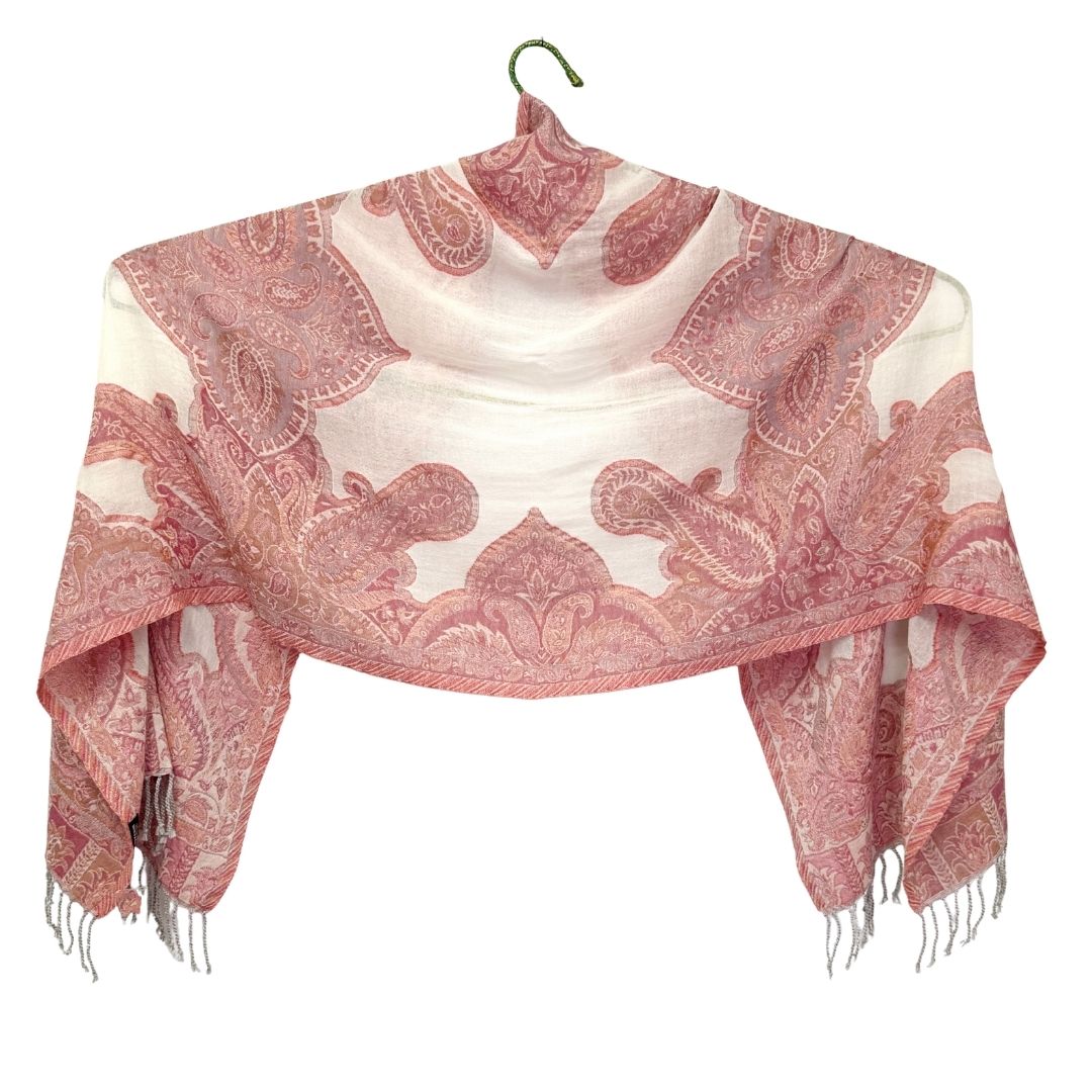 InDream ペイズリー柄 ウール ストール 一点もの 大判 ［68cmx180cm］ パープル/ホワイト オレンジ/ピンク/ホワイトクリスマス ギフト おしゃれ 誕生日 プレゼント 秋冬 ひざ掛け メンズ マフラー