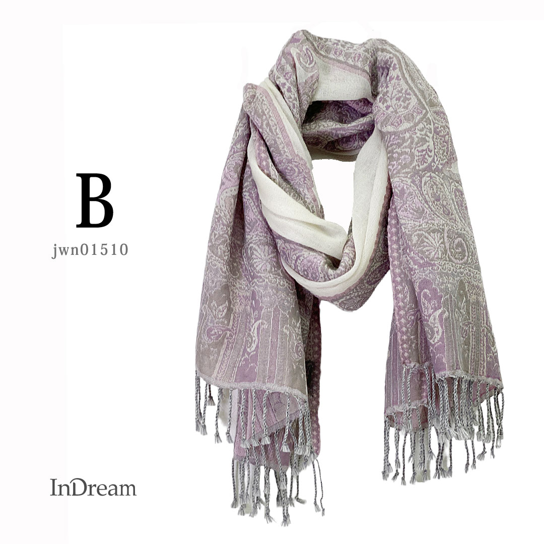 InDream ペイズリー柄 ウール ストール 一点もの 大判 ［68cmx180cm］ パープル/ホワイト オレンジ/ピンク/ホワイトクリスマス ギフト おしゃれ 誕生日 プレゼント 秋冬 ひざ掛け メンズ マフラー