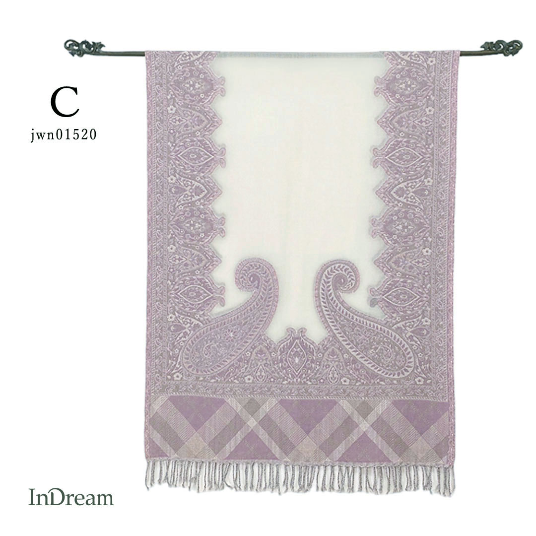 InDream ペイズリー柄 ウール ストール 一点もの 大判 ［68cmx180cm］ パープル/ホワイト オレンジ/ピンク/ホワイトクリスマス ギフト おしゃれ 誕生日 プレゼント 秋冬 ひざ掛け メンズ マフラー