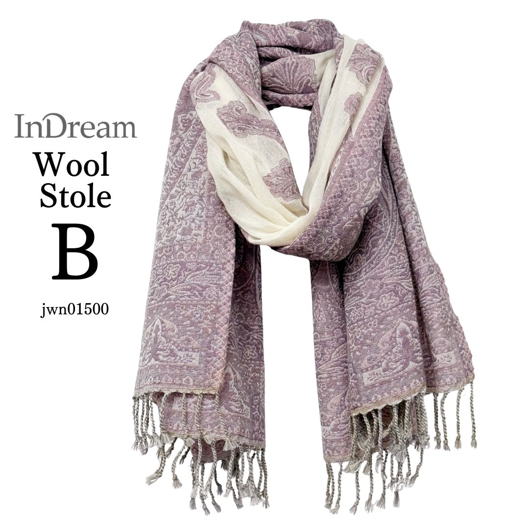 InDream ペイズリー柄 ウール ストール 一点もの 大判 ［68cmx180cm］ パープル/ホワイト オレンジ/ピンク/ホワイトクリスマス ギフト おしゃれ 誕生日 プレゼント 秋冬 ひざ掛け メンズ マフラー