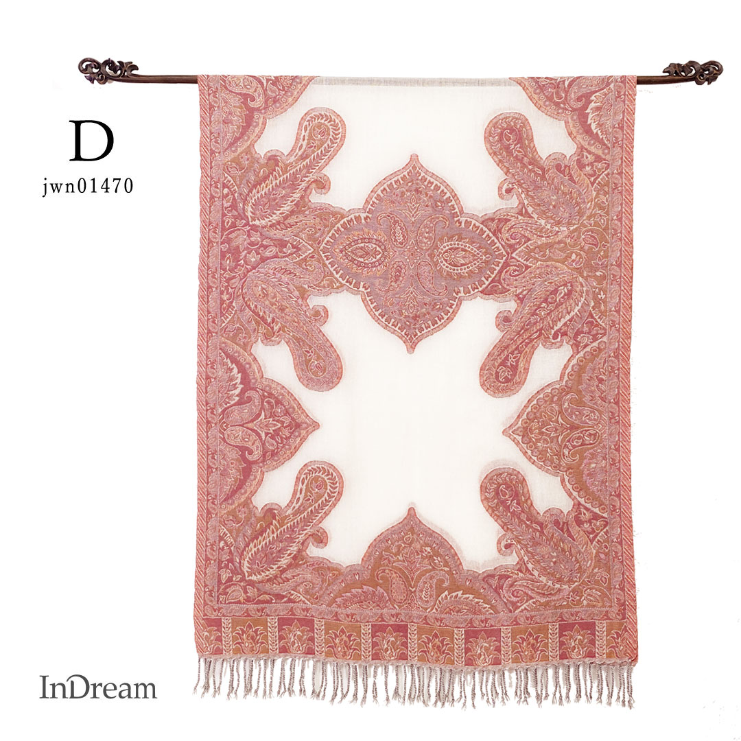 InDream ペイズリー柄 ウール ストール 一点もの 大判 ［68cmx180cm］ パープル/ホワイト オレンジ/ピンク/ホワイトクリスマス ギフト おしゃれ 誕生日 プレゼント 秋冬 ひざ掛け メンズ マフラー