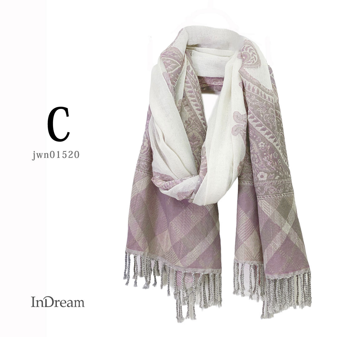 InDream ペイズリー柄 ウール ストール 一点もの 大判 ［68cmx180cm］ パープル/ホワイト オレンジ/ピンク/ホワイトクリスマス ギフト おしゃれ 誕生日 プレゼント 秋冬 ひざ掛け メンズ マフラー