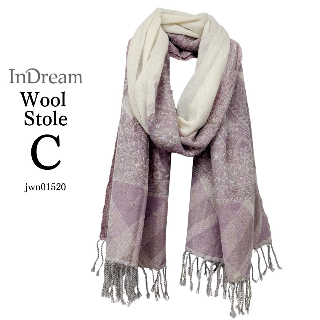 InDream ペイズリー柄 ウール ストール 一点もの 大判 ［68cmx180cm］ パープル/ホワイト オレンジ/ピンク/ホワイトクリスマス ギフト おしゃれ 誕生日 プレゼント 秋冬 ひざ掛け メンズ マフラー
