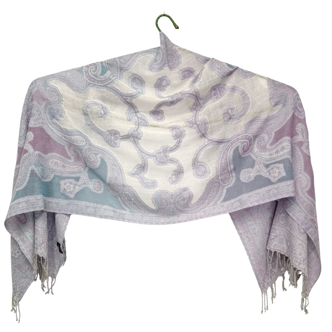 InDream ペイズリー柄 ウール ストール 一点もの 大判 ［68cmx180cm］ パープル/ホワイト オレンジ/ピンク/ホワイトクリスマス ギフト おしゃれ 誕生日 プレゼント 秋冬 ひざ掛け メンズ マフラー