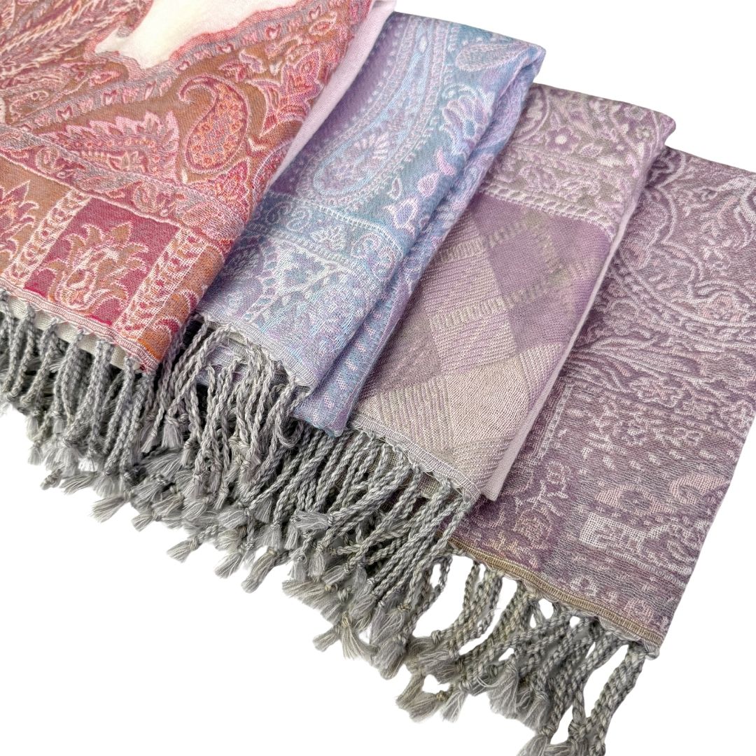 InDream ペイズリー柄 ウール ストール 一点もの 大判 ［68cmx180cm］ パープル/ホワイト オレンジ/ピンク/ホワイトクリスマス ギフト おしゃれ 誕生日 プレゼント 秋冬 ひざ掛け メンズ マフラー