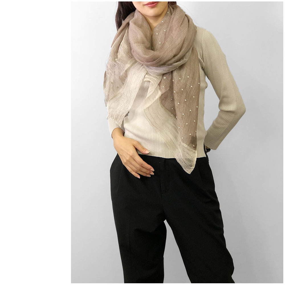 InDream ストール パーティー パール刺繍 結婚式 パーティー シルクウール ベージュ クリスマス ギフト おしゃれ 誕生日 プレゼント 春夏 30代 40代 50代 60代
