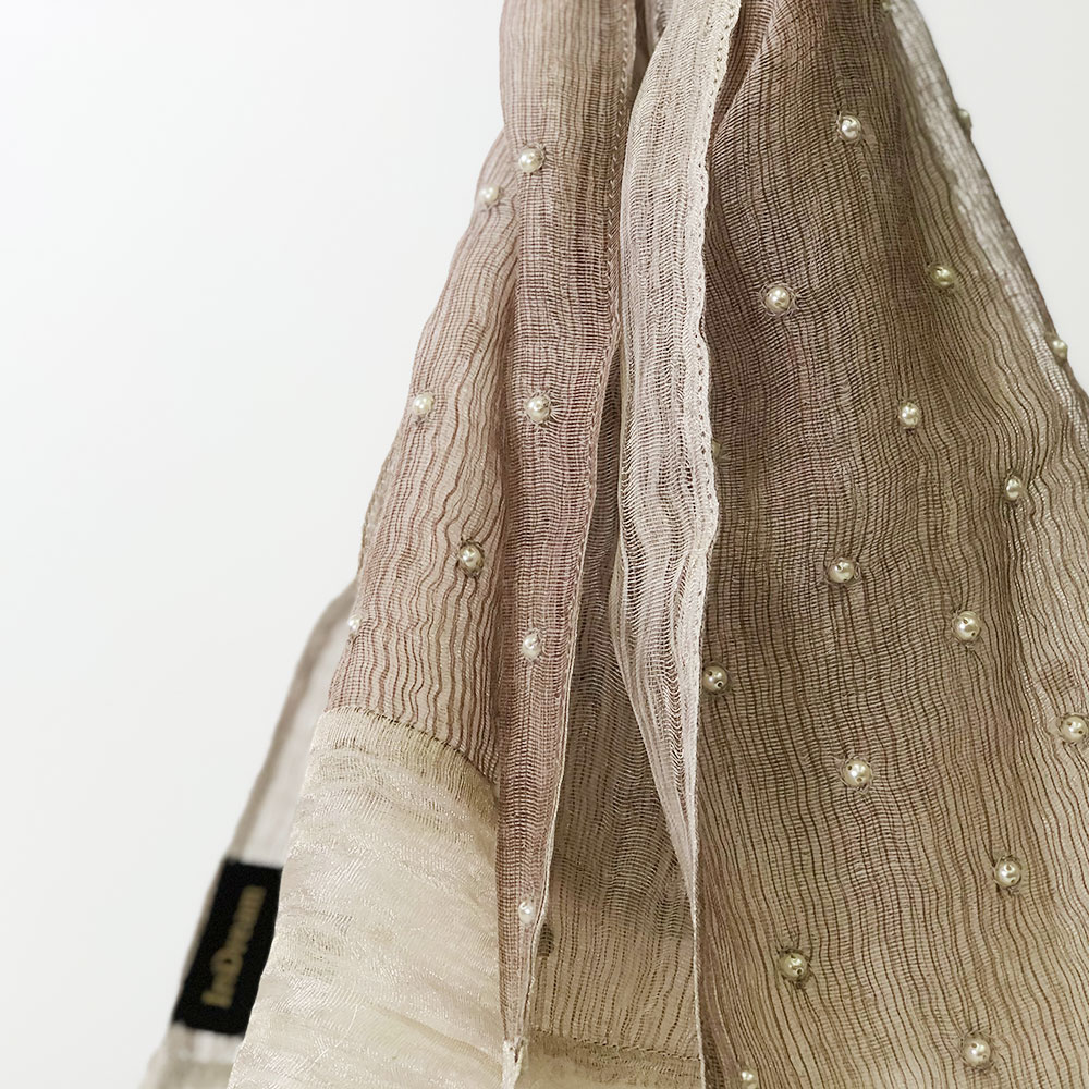 InDream ストール パーティー パール刺繍 結婚式 パーティー シルクウール ベージュ クリスマス ギフト おしゃれ 誕生日 プレゼント 春夏 30代 40代 50代 60代