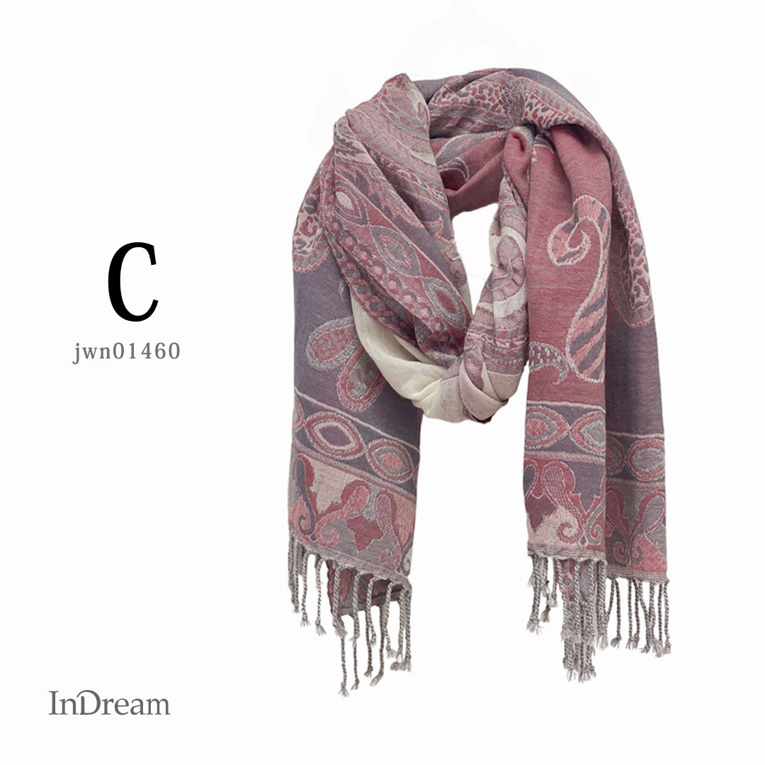 InDream ペイズリー柄 ウール ストール 一点もの 大判 ［68cmx180cm］ ベージュ/グレー ピンク/グレー 母の日 ギフト おしゃれ 誕生日 プレゼント 秋冬 ひざ掛け スカーフ レディース メンズ マフラー 女性