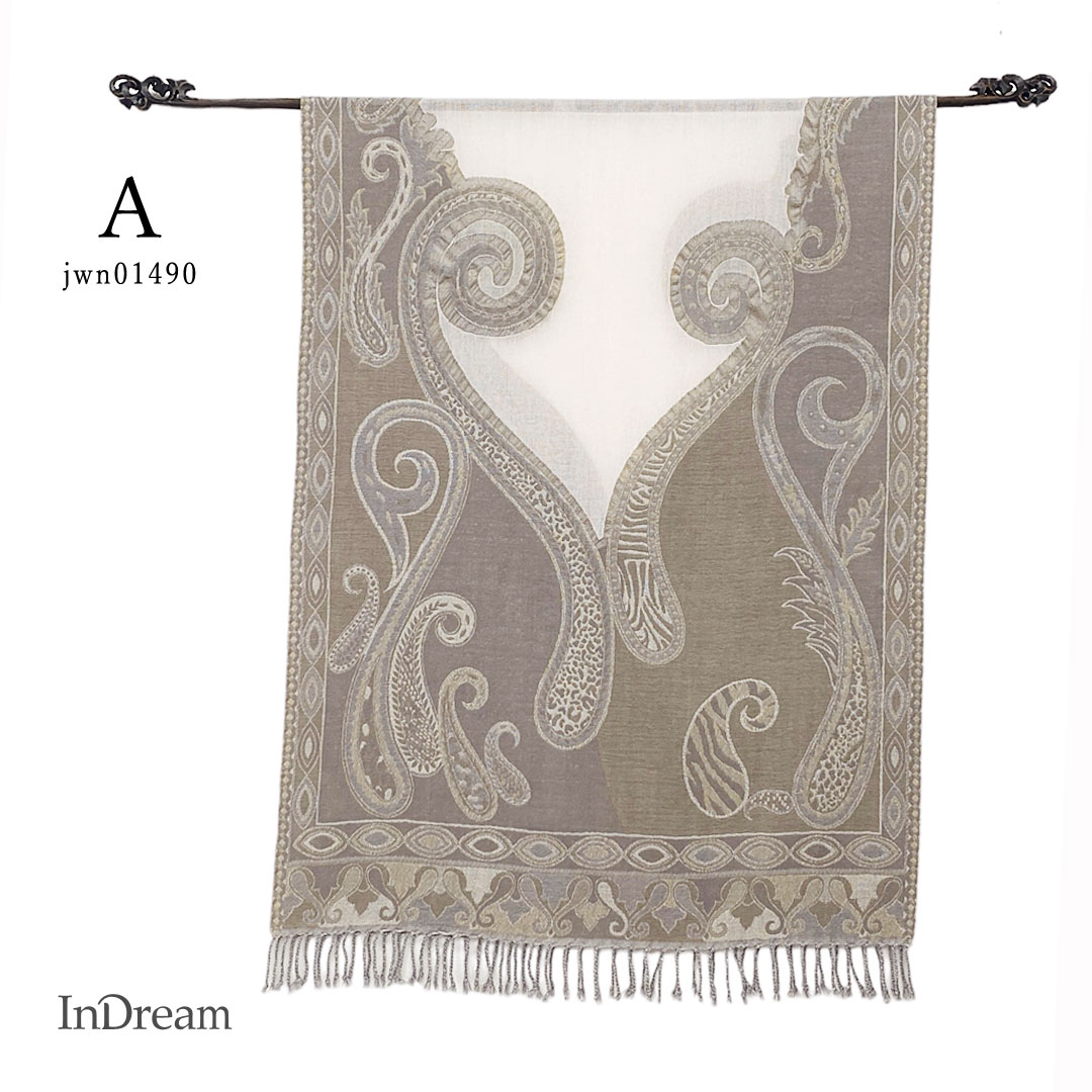 InDream ペイズリー柄 ウール ストール 一点もの 大判 ［68cmx180cm］ ベージュ/グレー ピンク/グレー 母の日 ギフト おしゃれ 誕生日 プレゼント 秋冬 ひざ掛け スカーフ レディース メンズ マフラー 女性