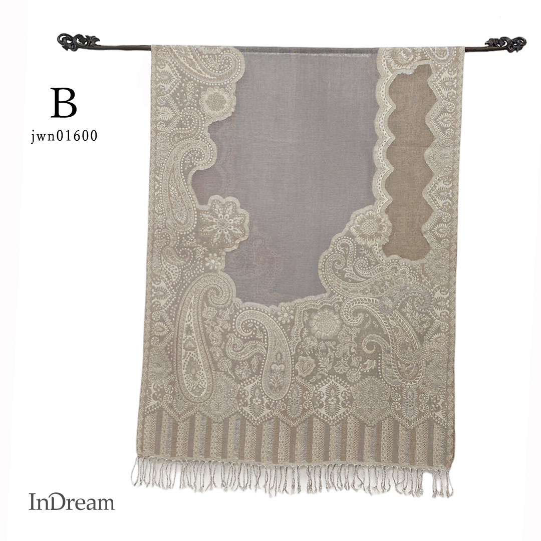 InDream ペイズリー柄 ウール ストール 一点もの 大判 ［68cmx180cm］ ベージュ/グレー ピンク/グレー 母の日 ギフト おしゃれ 誕生日 プレゼント 秋冬 ひざ掛け スカーフ レディース メンズ マフラー 女性
