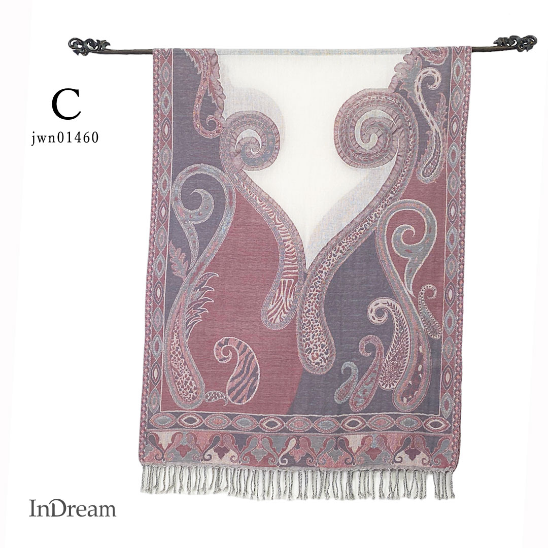 InDream ペイズリー柄 ウール ストール 一点もの 大判 ［68cmx180cm］ ベージュ/グレー ピンク/グレー 母の日 ギフト おしゃれ 誕生日 プレゼント 秋冬 ひざ掛け スカーフ レディース メンズ マフラー 女性
