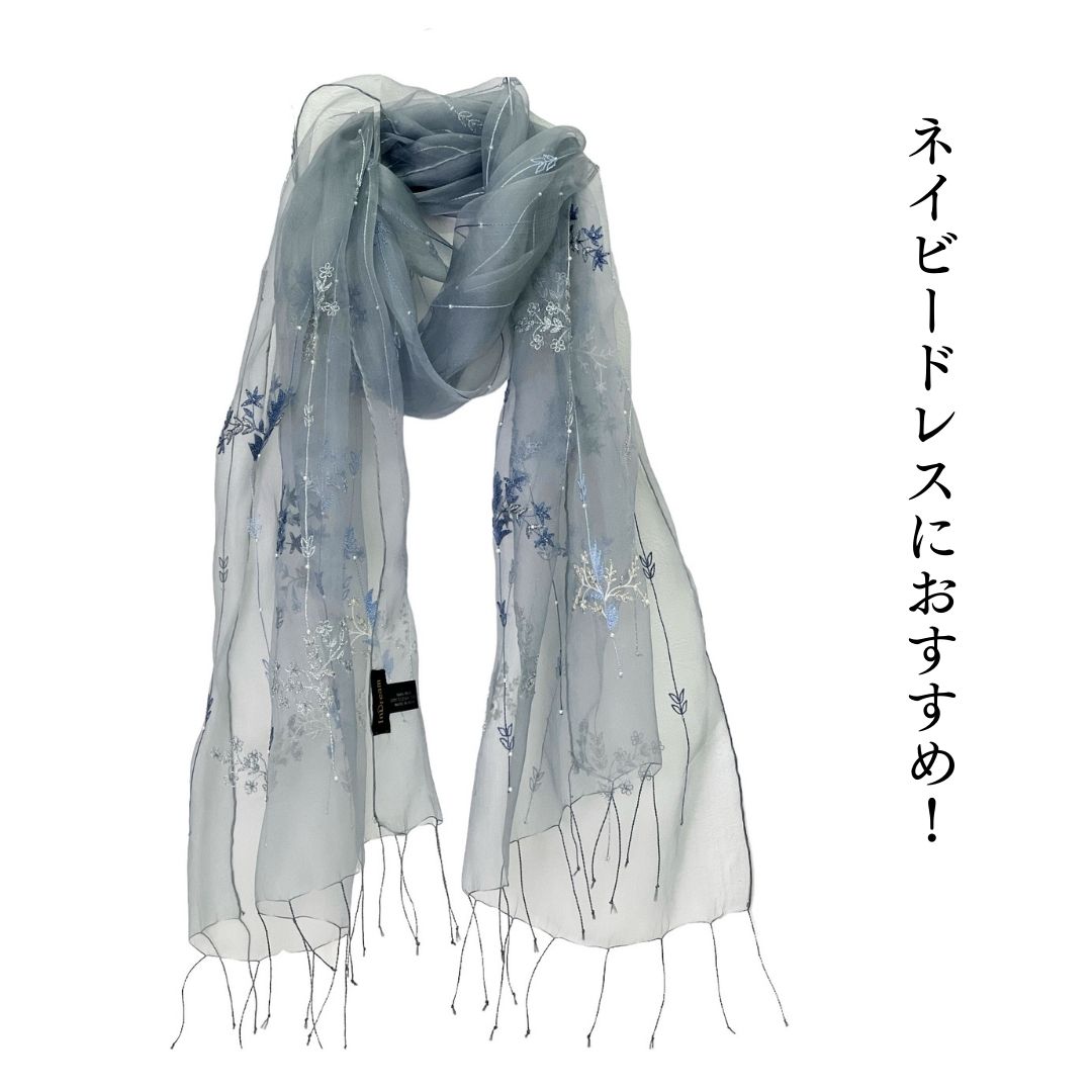 InDream シルク オーガンジー ストール ブルーグレー 結婚式 ストール パーティー 古希 お祝い 母の日 ギフト おしゃれ 誕生日 プレゼント 40代 50代 60代 70代 80代