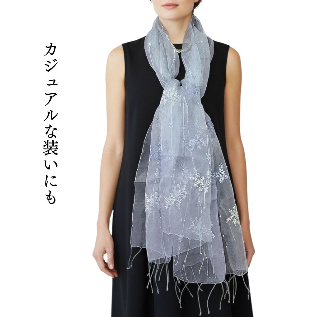 InDream シルク オーガンジー ストール ブルーグレー 結婚式 ストール パーティー 古希 お祝い 母の日 ギフト おしゃれ 誕生日 プレゼント 40代 50代 60代 70代 80代