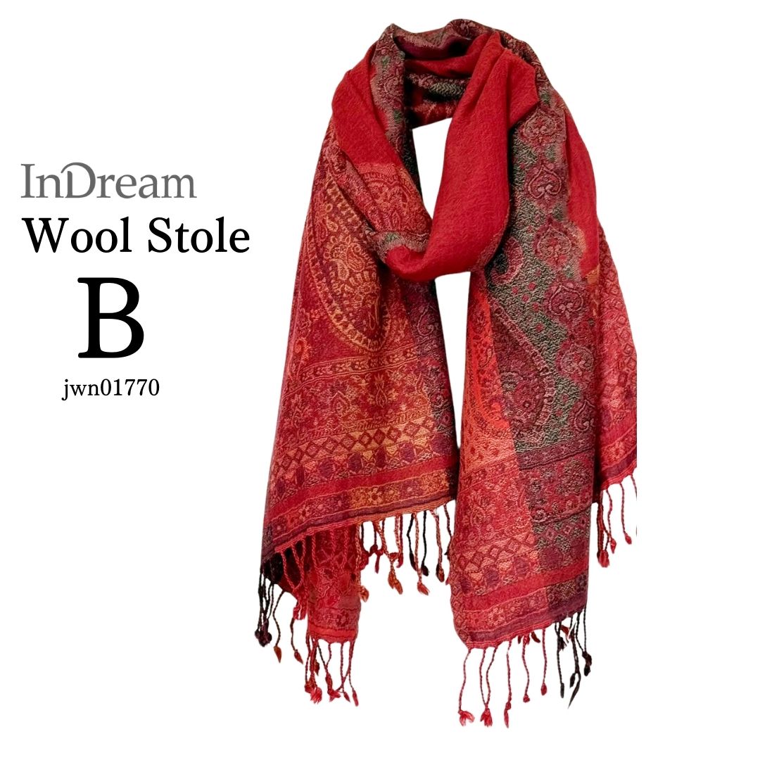 InDream 還暦祝い ペイズリー柄 ウール ストール 赤 一点もの 大判 ［70cmx180cm］誕生日 プレゼント クリスマス ギフト 50代 60代 70代 80代 おしゃれ 秋 冬  結婚式 着物 ショール