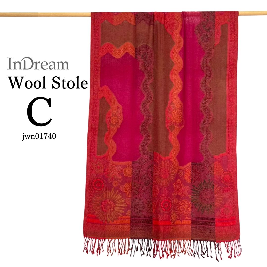 InDream 還暦祝い ペイズリー柄 ウール ストール 赤 一点もの 大判 ［70cmx180cm］誕生日 プレゼント クリスマス ギフト 50代 60代 70代 80代 おしゃれ 秋 冬  結婚式 着物 ショール