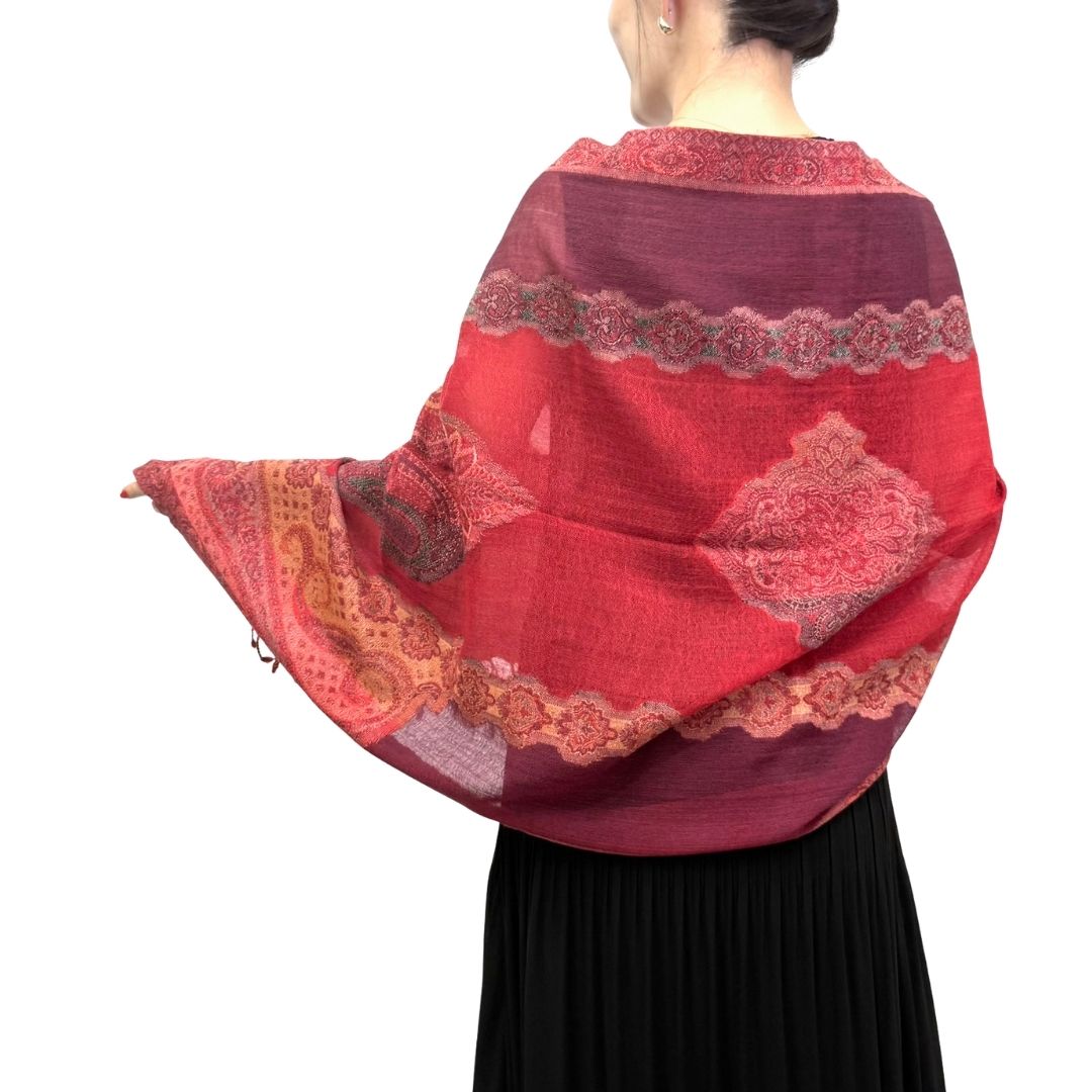 InDream 還暦祝い ペイズリー柄 ウール ストール 赤 一点もの 大判 ［70cmx180cm］誕生日 プレゼント クリスマス ギフト 50代 60代 70代 80代 おしゃれ 秋 冬  結婚式 着物 ショール