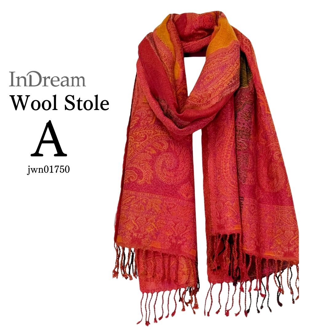 InDream 還暦祝い ペイズリー柄 ウール ストール 赤 一点もの 大判 ［70cmx180cm］誕生日 プレゼント クリスマス ギフト 50代 60代 70代 80代 おしゃれ 秋 冬  結婚式 着物 ショール