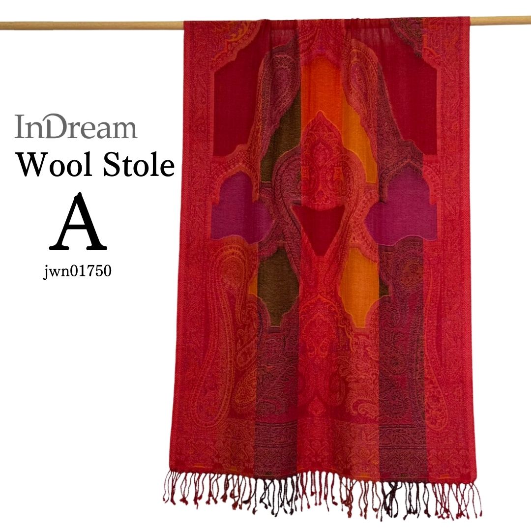 InDream 還暦祝い ペイズリー柄 ウール ストール 赤 一点もの 大判 ［70cmx180cm］誕生日 プレゼント クリスマス ギフト 50代 60代 70代 80代 おしゃれ 秋 冬  結婚式 着物 ショール