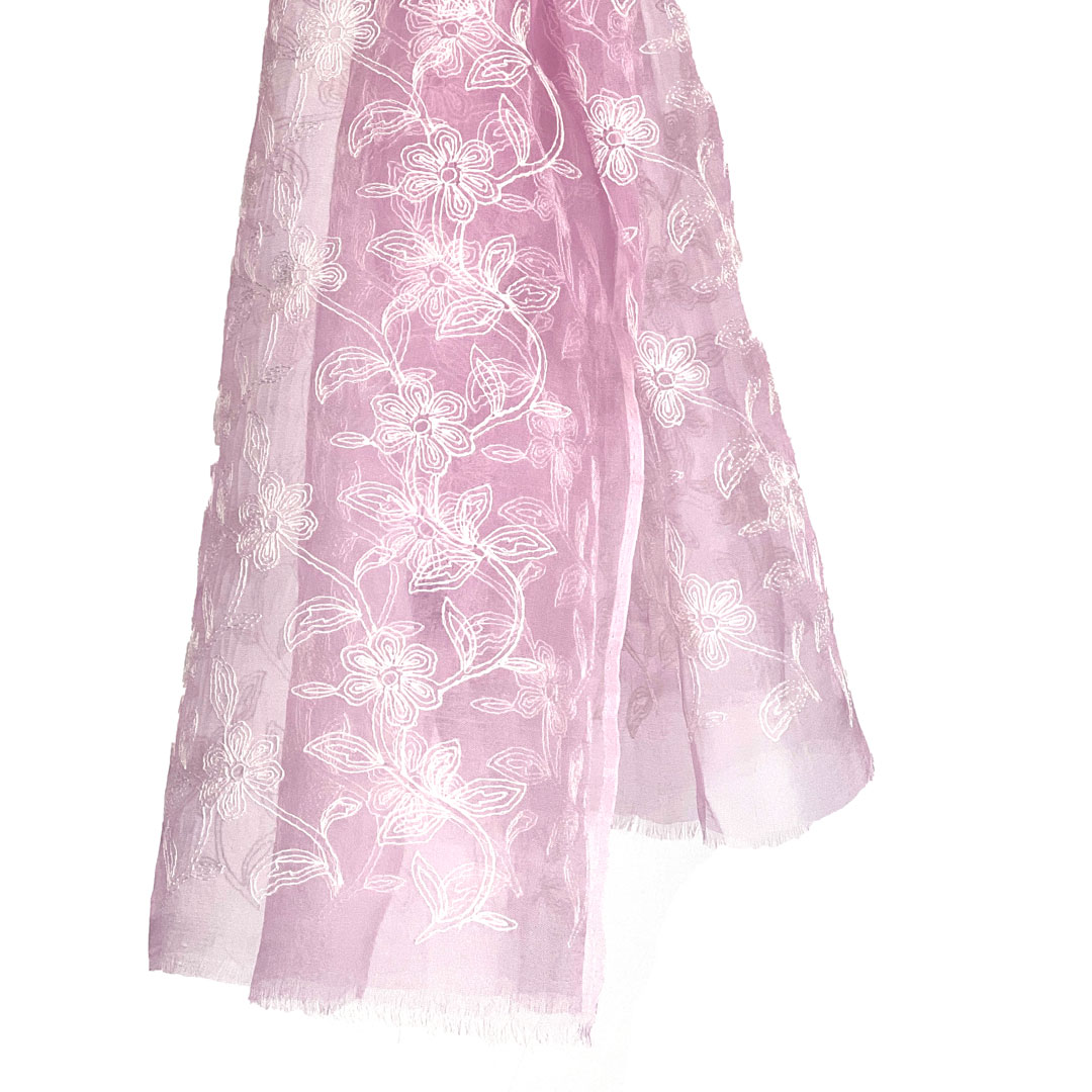 InDream シルクコットン オーガンジー ストール ピンク ラベンダー 刺繍 還暦祝い 古希祝い クリスマス ギフト おしゃれ 誕生日 プレゼント 結婚式 パーティー 40代 50代 60代 70代