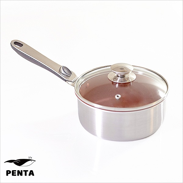 王様フライパンPENTA(ペンタ)18cm×8.0cm 深型 IH&直火用 ルビー ガラス蓋付き