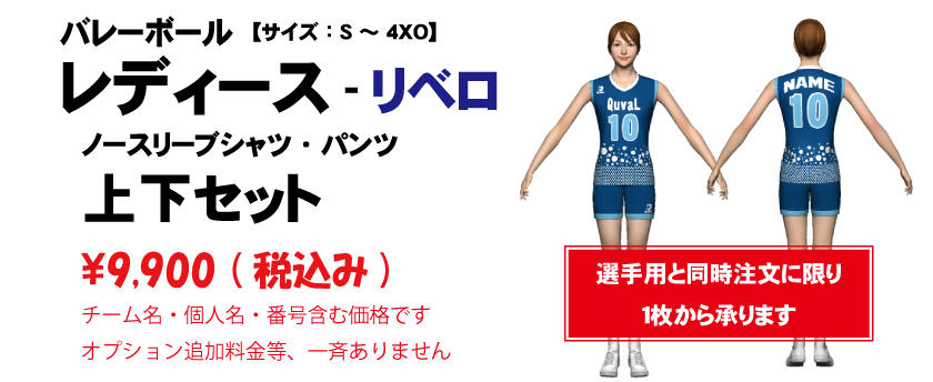 バレーボール　レディース  ノースリーブ　上下セット【リベロ用】
