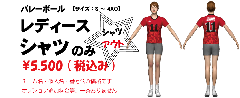 バレーボール　レディース 半袖【シャツアウト】シャツのみ