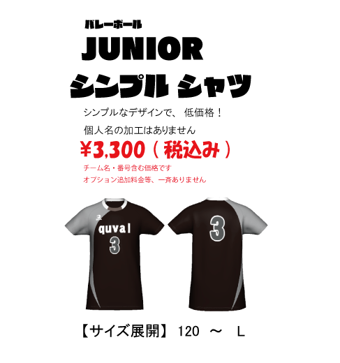 バレーボール　JUNIOR  シンプル ユニフォームシャツ