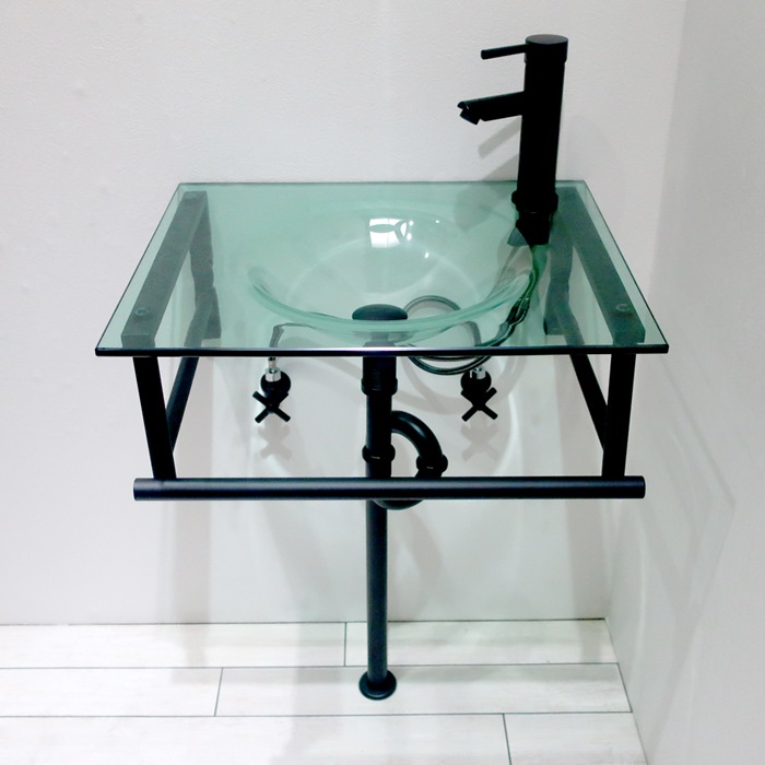 ガラス製ボウル 緑の縁 黒い装飾付き 洗面ボウル グラデーションガラス-06 B146｜おしゃれな洗面