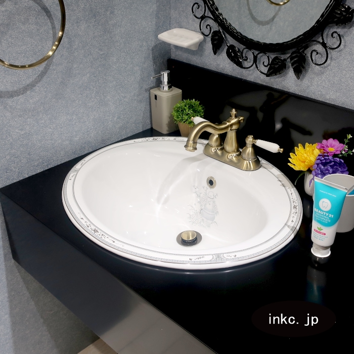 洗面ボウル アウトレット 多少の柄のずれ有り 陶器 三つ穴 4インチ用