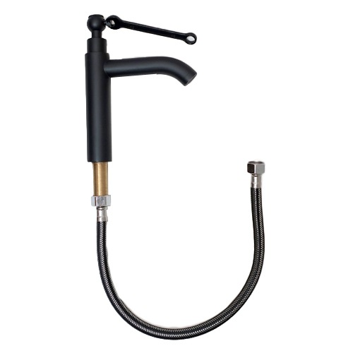 単水栓 蛇口 カラン スパナ型レバー 黒 ブラック W55×D160×H200