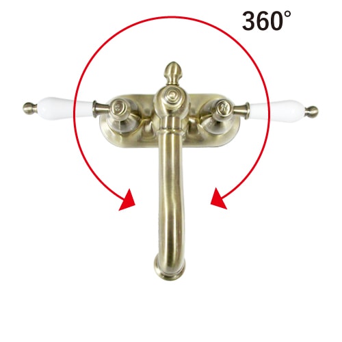 混合水栓 蛇口 カラン 4インチ 360°回転可能 ハンドル陶器 古金