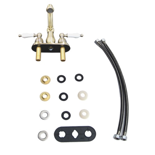 混合水栓 蛇口 カラン 4インチ 360°回転可能 ハンドル陶器 古金