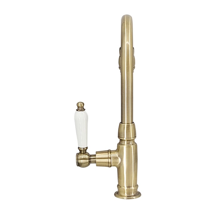 単水栓 蛇口 水 洗面台用 アンティーク おしゃれ 輸入 陶器レバー 古金