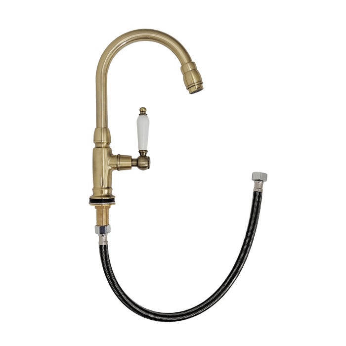 単水栓 蛇口 水 洗面台用 アンティーク おしゃれ 輸入 陶器レバー 古金