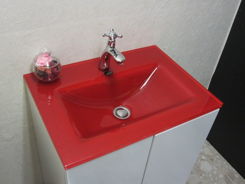 大型磨き水石　赤色系　美麗　台付き１個 手洗いボウル ガラス-02 B182排水トラップ・排水金具セット