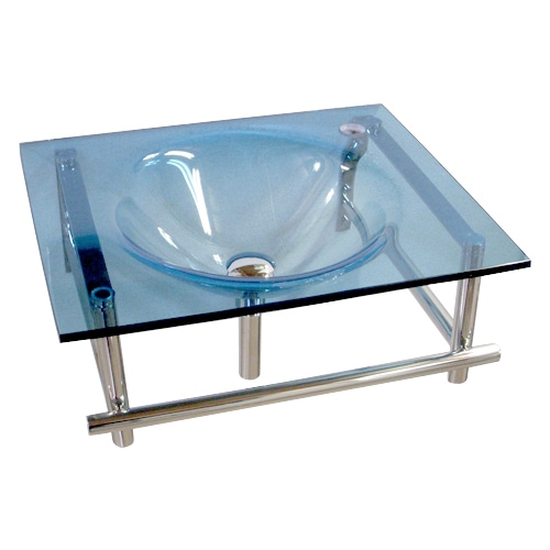 洗面台 ガラス 四角 壁掛け 青 ブルー オーバーフロー無し W550