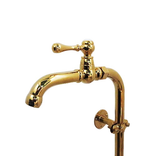 単水栓 蛇口 カラン ストレート止水栓付き 金 ゴールド W270×D150