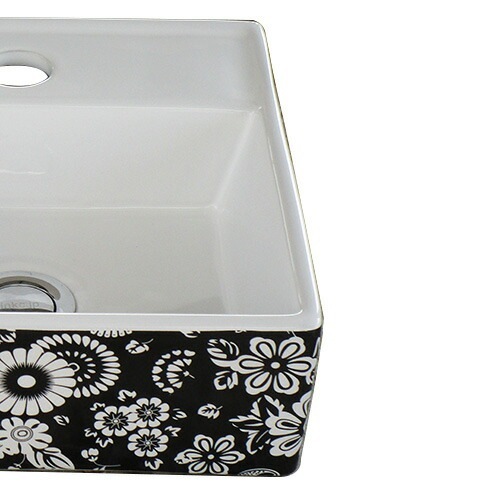 洗面ボウル おしゃれ 花柄 モノトーン コンパクト 四角 置き型