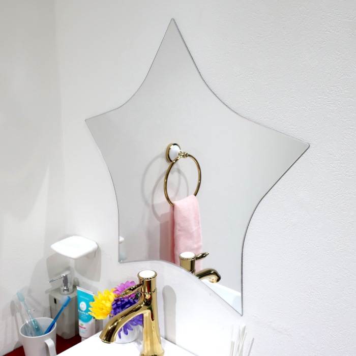 鏡 洗面鏡 アクリル シール付き 貼る 壁掛け 割れない おしゃれ 星