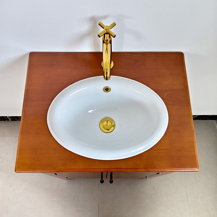 洗面台セット おしゃれ ブラウン 木製 収納 水栓ゴールド W600×D450