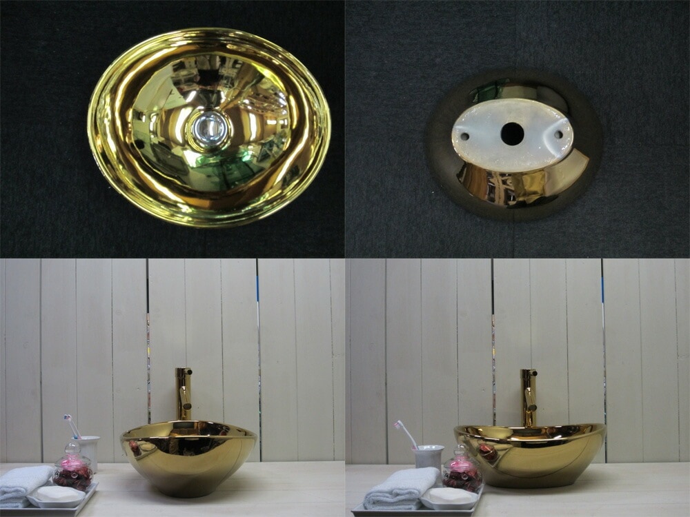 洗面ボウル おしゃれ メタリック 金 陶器 手洗い鉢 金色排水栓付属