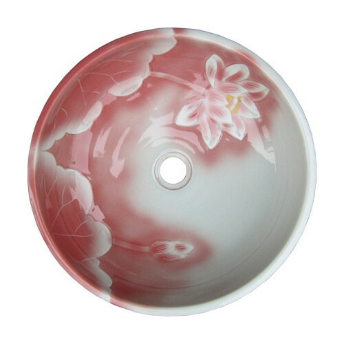 洗面ボウル おしゃれ 蓮 花柄 和風 陶磁器 洗面器 オーバーフロー無し