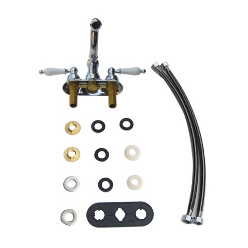 4インチ混合水栓（三つ穴混合水栓・360°回転可能・蛇口）銀 シルバー