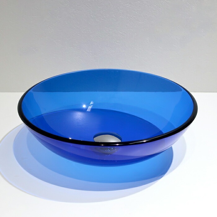 洗面ボウル ガラス 丸型 置き型(オンカウンターシンク) 青・ブルー