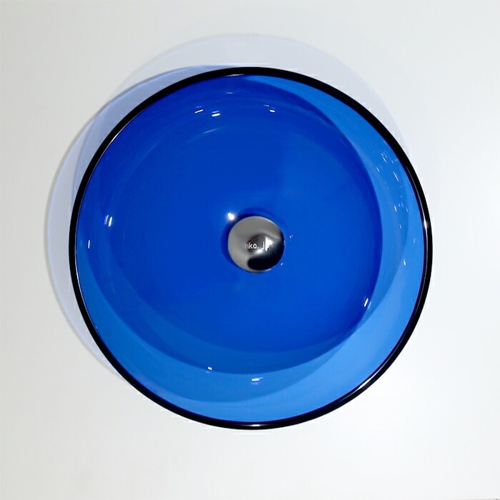 洗面ボウル ガラス 丸型 置き型(オンカウンターシンク) 青・ブルー